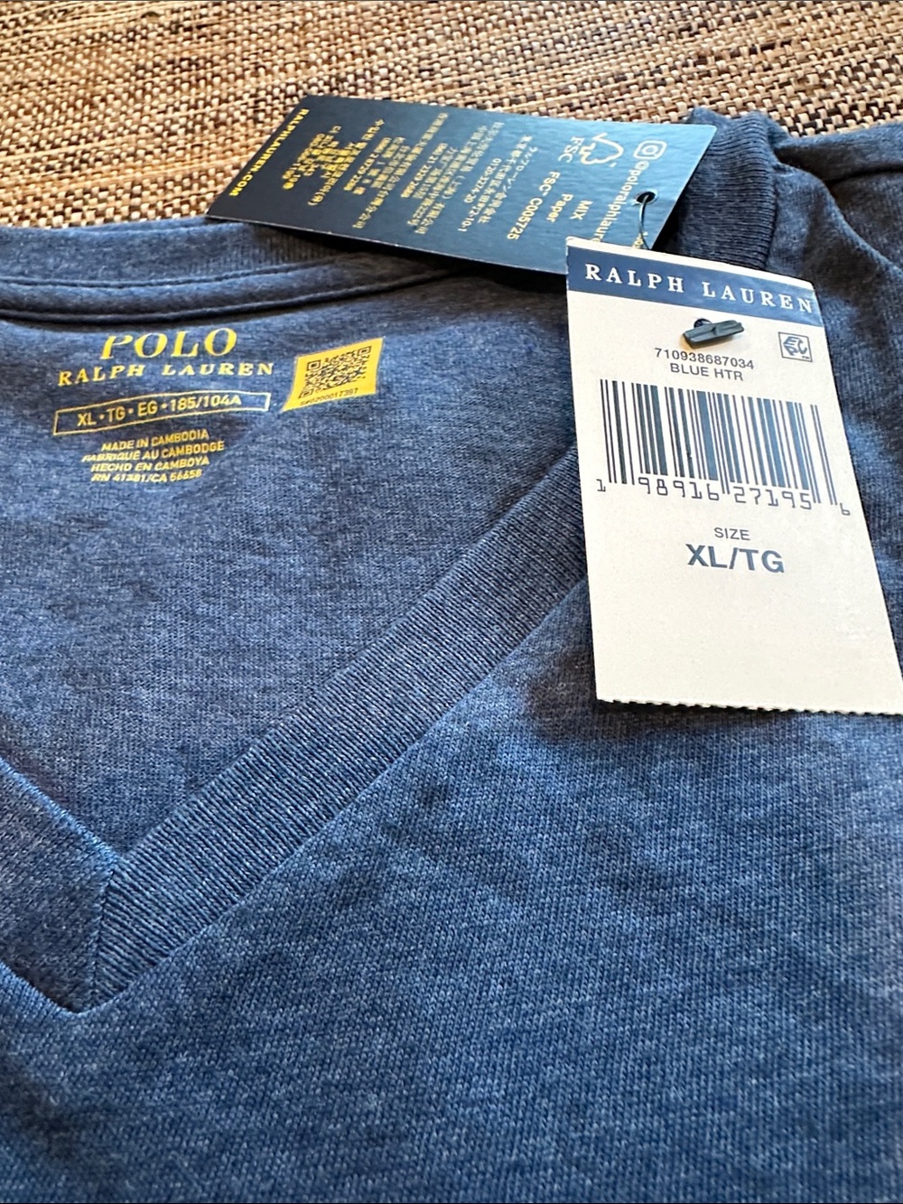 POLO RALPH LAUREN Classic V Neck Tee Shirt Derby Blue Heather SIZE XL NWT - Picture 2 of 2